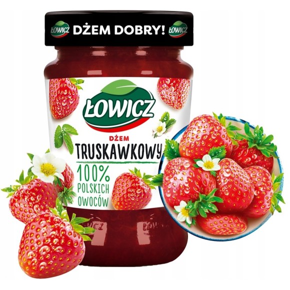 Łowicz DŻEM TRUSKAWKA TRUSKAWKOWY z truskawek NISKOSŁODZONY