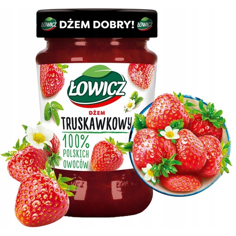 Łowicz DŻEM TRUSKAWKA TRUSKAWKOWY z truskawek NISKOSŁODZONY