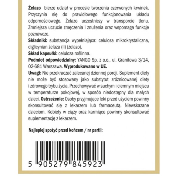 Yango ŻELAZO FE DIGLICYINAN 450mg wsparcie HEMOGLOBINA