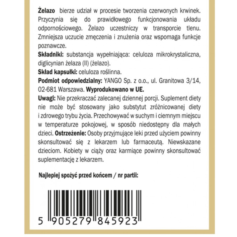 Yango ŻELAZO FE DIGLICYINAN 450mg wsparcie HEMOGLOBINA