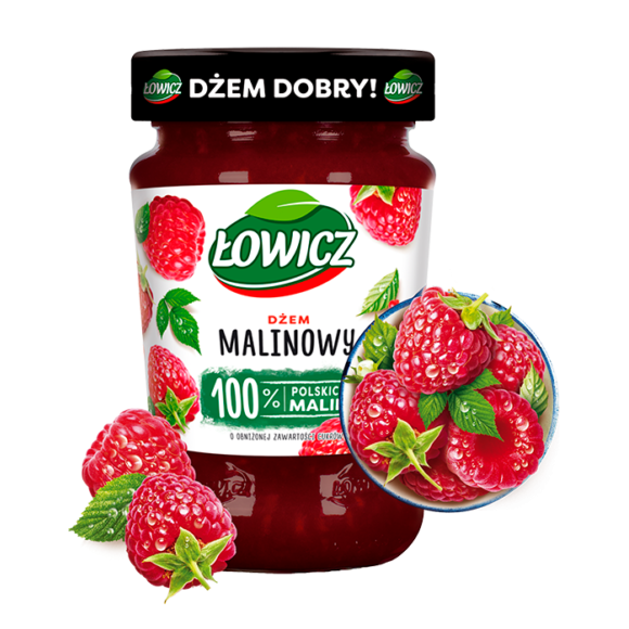 Łowicz DŻEM MALINA MALINOWY NISKOSŁODZONY 280gsłoik