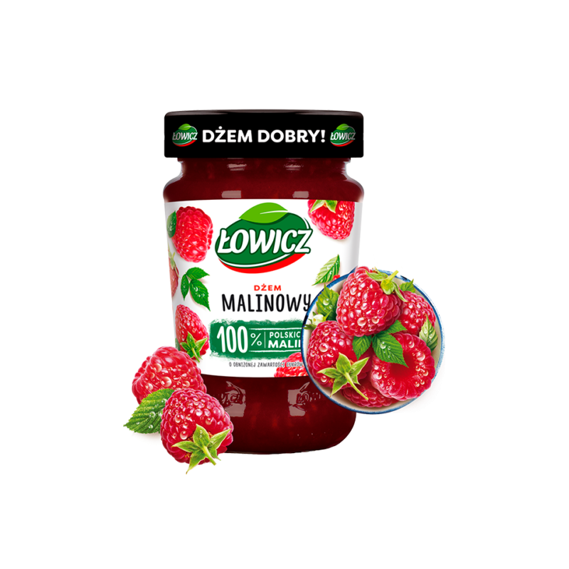 Łowicz DŻEM MALINA MALINOWY NISKOSŁODZONY 280gsłoik