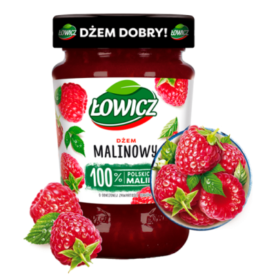 Łowicz DŻEM MALINA MALINOWY NISKOSŁODZONY 280gsłoik