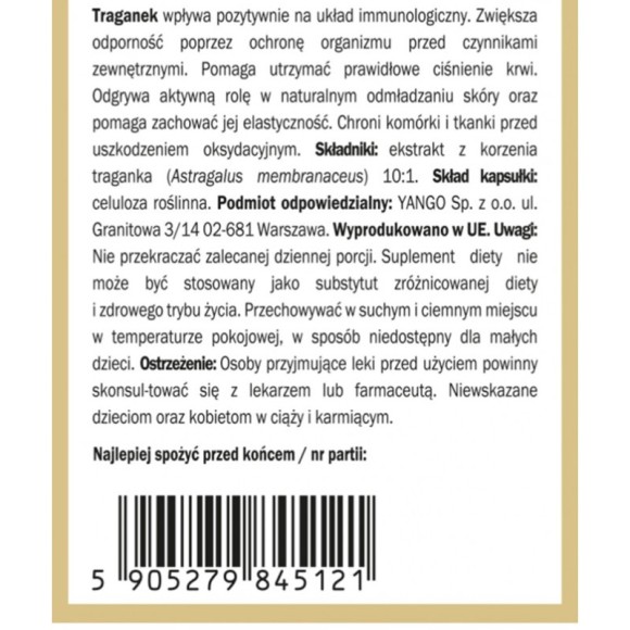 Yango TRAGANEK wsparcie ODPORNOŚĆ CUKRZYCA CIŚNIENIE 100