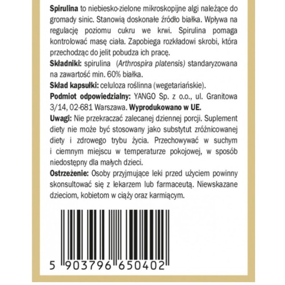 Yango SPIRULINA wsparcie ODCHUDZNIE ODPORNOŚĆ CHOLESTEROL