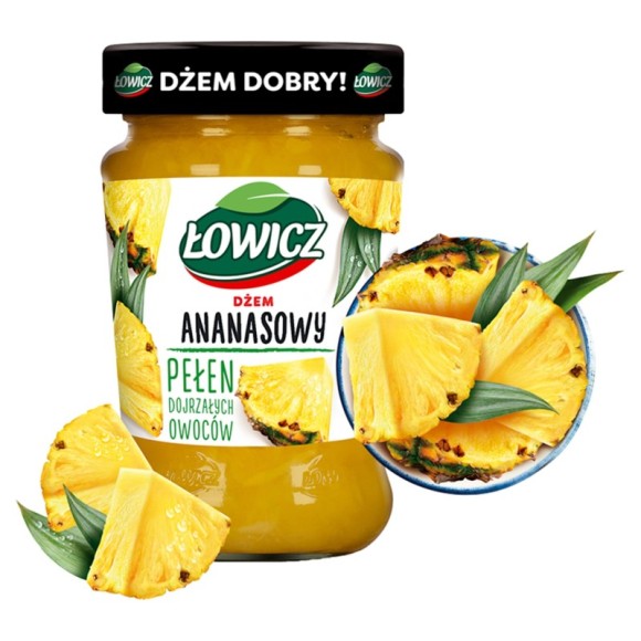 Łowicz DŻEM ANANAS z ananasa NISKOSŁODZONY 280g słoik