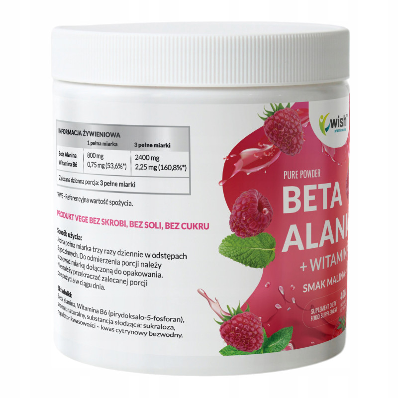 BETA ALANINA + WITAMINA B6 smak MALINA MIĘTA WISH odżywka PRZEDTRENINGOWA