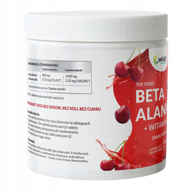 BETA ALANINA + WITAMINA B6 smak WIŚNIA WISH pomoc WYTRZYMAŁOŚĆ SIŁA MIĘŚNIE