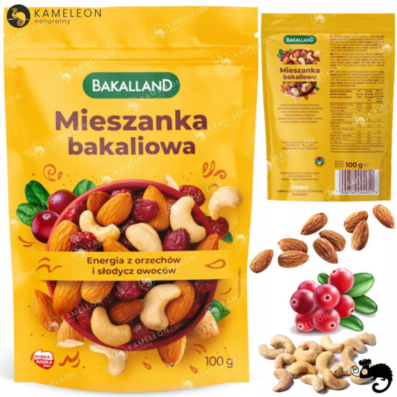 Bakalland MIESZANKA BAKALIOWA 40% MIGDAŁ 40% ŻURAWINA 20% NERKOWIEC 100G Bakalland MIESZANKA BAKALIOWA 40% MIGDAŁ 40% ŻURAWINA 20% NERKOWIEC 100G