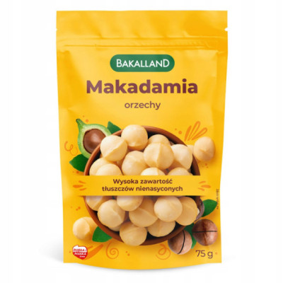 BAKALLAND ORZECHY MAKADAMIA łuskane 75g zawartość tłuszczów nienasyconych