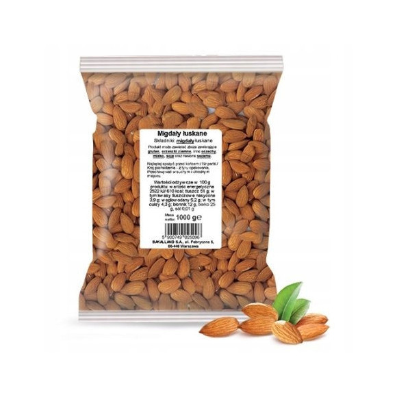 MIGDAŁY ORZECHY CAŁE ŁUSKANE MIGDAŁ duże opakowanie 1000g 1KG BAKALLAND MIGDAŁY ORZECHY CAŁE ŁUSKANE MIGDAŁ duże opakowanie 1000g 1KG BAKALLAND