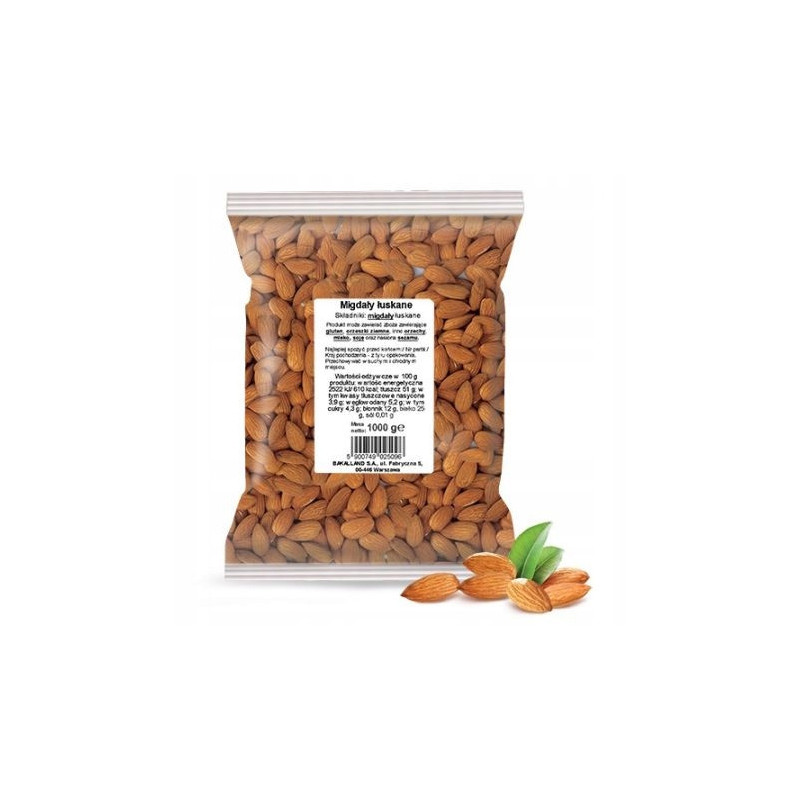 MIGDAŁY ORZECHY CAŁE ŁUSKANE MIGDAŁ duże opakowanie 1000g 1KG BAKALLAND