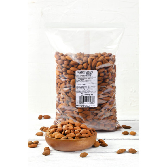 MIGDAŁY ORZECHY CAŁE ŁUSKANE MIGDAŁ duże opakowanie 1000g 1KG BAKALLAND MIGDAŁY ORZECHY CAŁE ŁUSKANE MIGDAŁ duże opakowanie 1000g 1KG BAKALLAND
