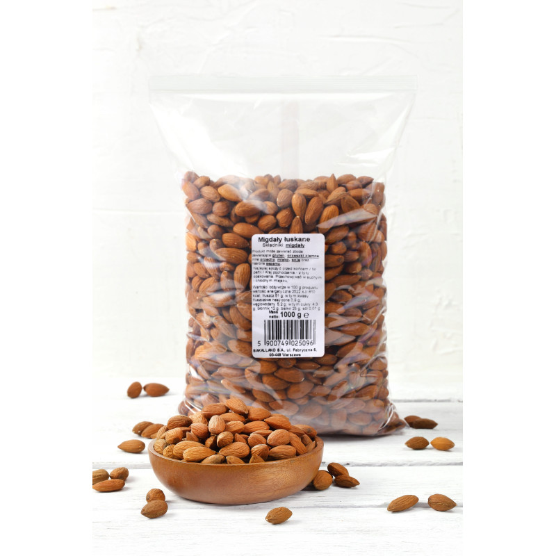 MIGDAŁY ORZECHY CAŁE ŁUSKANE MIGDAŁ duże opakowanie 1000g 1KG BAKALLAND