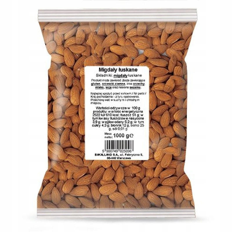MIGDAŁY ORZECHY CAŁE ŁUSKANE MIGDAŁ duże opakowanie 1000g 1KG BAKALLAND