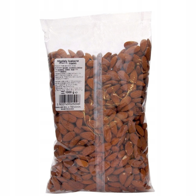 MIGDAŁY ORZECHY CAŁE ŁUSKANE MIGDAŁ duże opakowanie 1000g 1KG BAKALLAND
