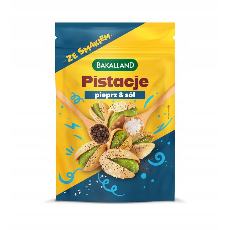 PISTACJE ORZECHY PISTACJOWE PRAŻONE ZE SMAKIEM Sól i PIEPRZ Bakalland 70g