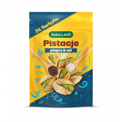 PISTACJE ORZECHY PISTACJOWE PRAŻONE ZE SMAKIEM Sól i PIEPRZ Bakalland 70g