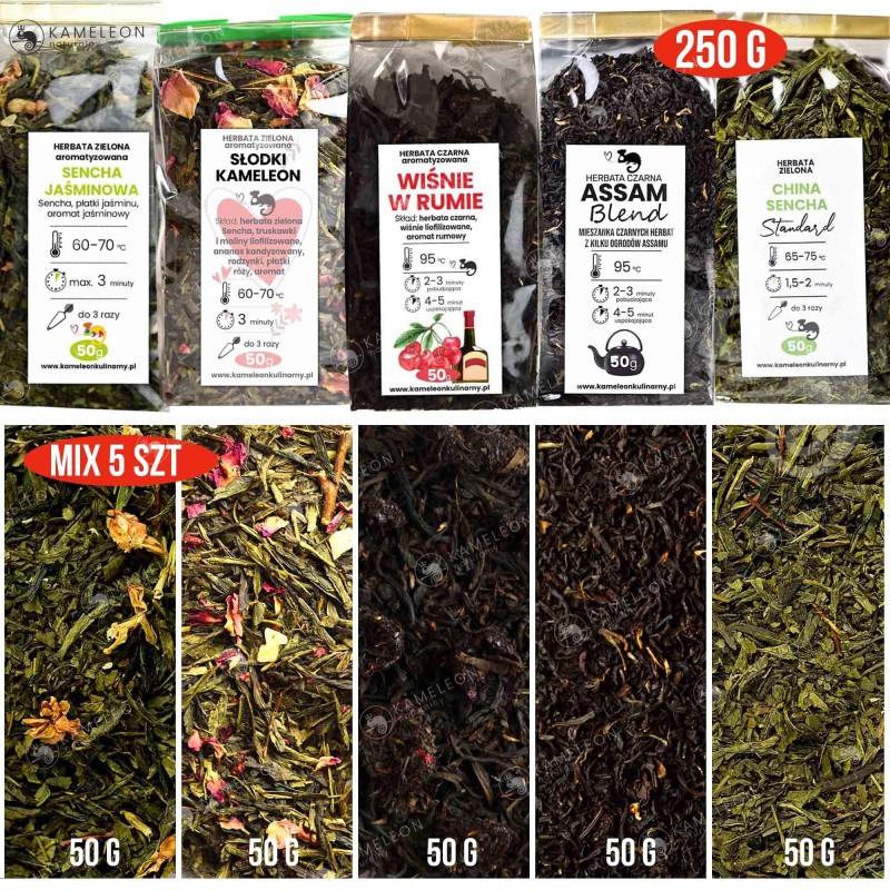 HERBATA ŚWIĄTECZNA MIX SMAKÓW zestaw 5x50g 250g