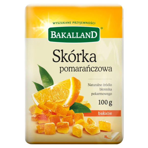 SKÓRKA POMARAŃCZOWA POMARAŃCZA KANDYZOWANA do ciast deserów 100g BAKALLAND
