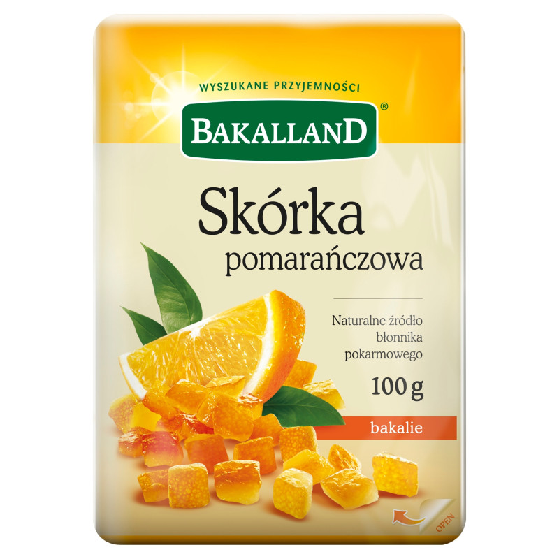 SKÓRKA POMARAŃCZOWA POMARAŃCZA KANDYZOWANA do ciast deserów 100g BAKALLAND