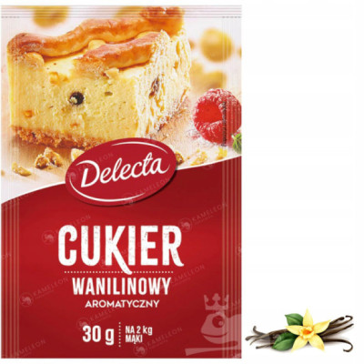 DELECTA CUKIER WANILIOWY AROMATYCZNY do ciast 30G duże opakow na 2KG mąki