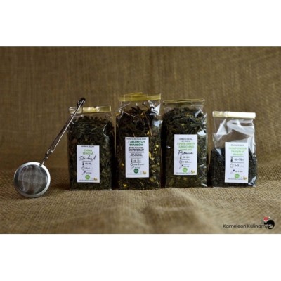 ZESTAW PREZENTOWY 4 herbaty CZARNE 200g +zaparzacz