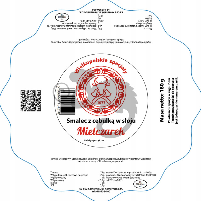 SMALEC Z CEBULKĄ W SŁOJU słoiku SMALCZYK na pieczywo 180G 0,18KG MIELCZAREK