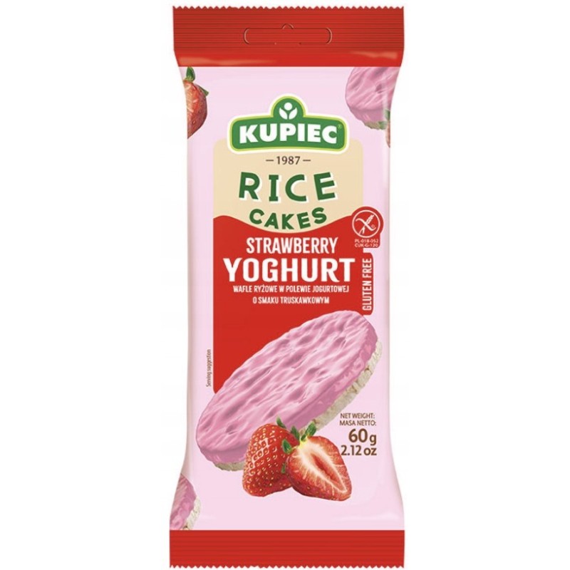 Kupiec WAFLE RYŻOWE W POLEWIE JOGURTOWEJ TRUSKAWKOWE 60G