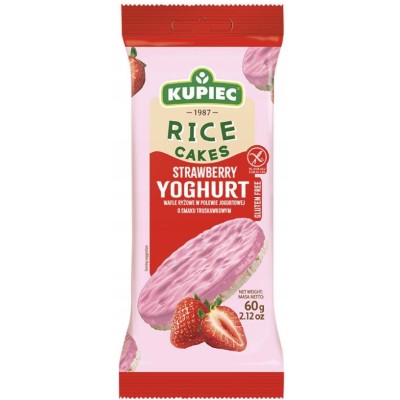 Kupiec WAFLE RYŻOWE W POLEWIE JOGURTOWEJ TRUSKAWKOWE 60G