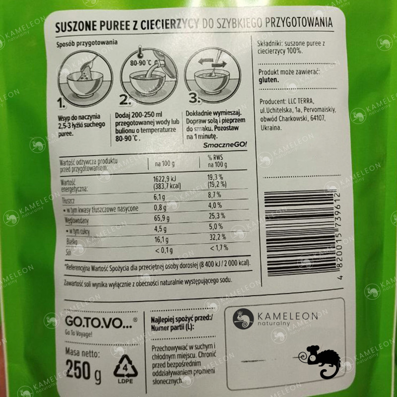 GOTOVO szybkie danie gotowe w 1 minutę PURE PUREE Z CIECIERZYCY 250g 0,25KG