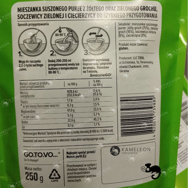 GOTOVO szybkie danie MIESZANKA PUREE MIX Z GROCHU SOCZEWICY CIECIERZYCY 250