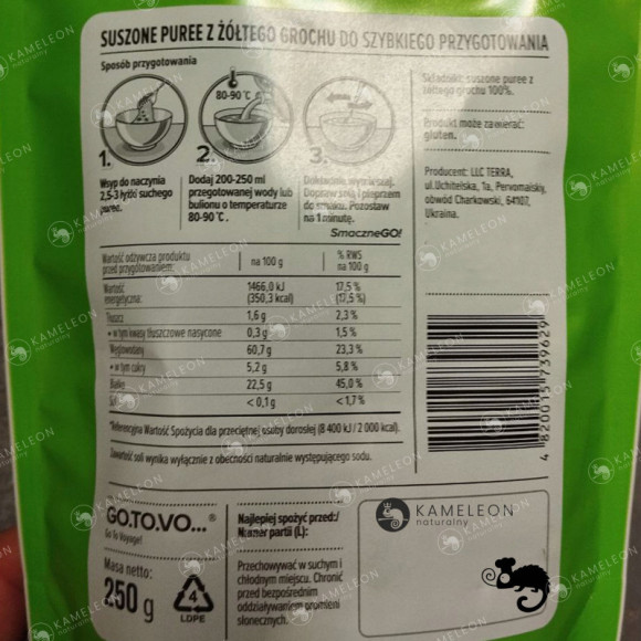 GOTOVO szybkie danie w 1 minutę PURE PUREE Z GROCHU ŻÓŁTEGO 250g 0,25KG GOTOVO szybkie danie w 1 minutę PURE PUREE Z GROCHU ŻÓŁTEGO 250g 0,25KG