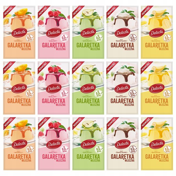 DELECTA GALARETKA MLECZNA mix BANAN GRUSZKA MORELA MALINA