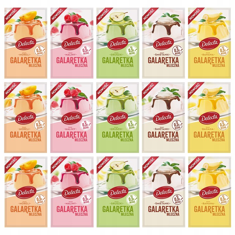 DELECTA GALARETKA MLECZNA mix BANAN GRUSZKA MORELA MALINA