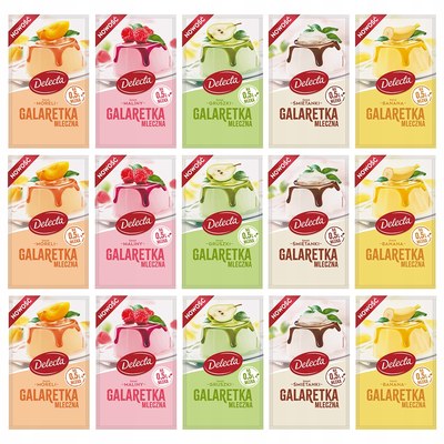 DELECTA GALARETKA MLECZNA mix BANAN GRUSZKA MORELA MALINA