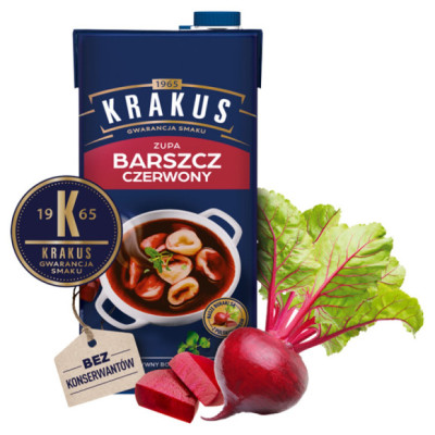 BARSZCZ CZERWONY gotowa ZUPA bez konserwantów KRAKUS 1000ml 1L KARTON x1