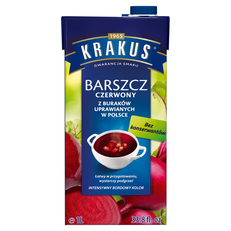 BARSZCZ CZERWONY gotowa ZUPA bez konserwantów KRAKUS 1000ml 1L KARTON x1