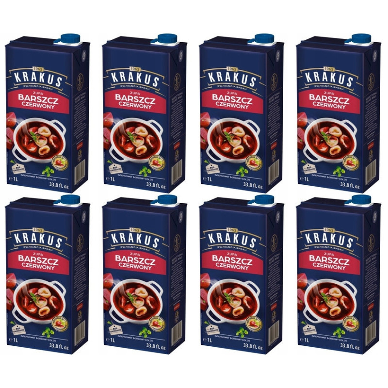 BARSZCZ CZERWONY gotowa ZUPA bez konserwantów KRAKUS 1000ml 1L KARTON x8 8L