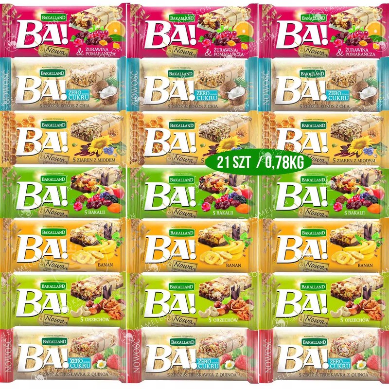 BAKALLAND BA Zdrowy BATON ZBOŻOWY mix smaków 21szt