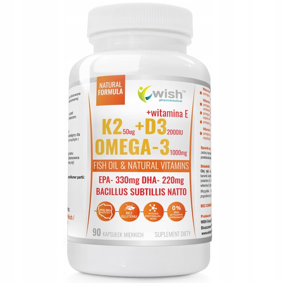 Wish WITAMINA K2+D3 K2 + D3 MK7 + E + OMEGA 3 - 90kaps