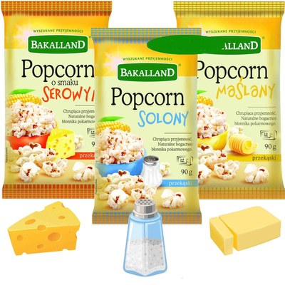 BAKALLAND POPCORN DO MIKROFALÓWKI 3szt. MIX SMAKÓW
