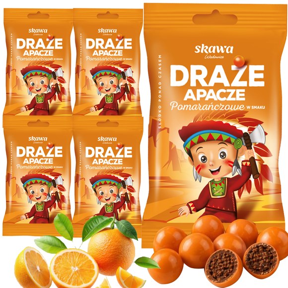 Skawa DRAŻE APACZE cukierki smak pomarańczowy 70g x 5szt