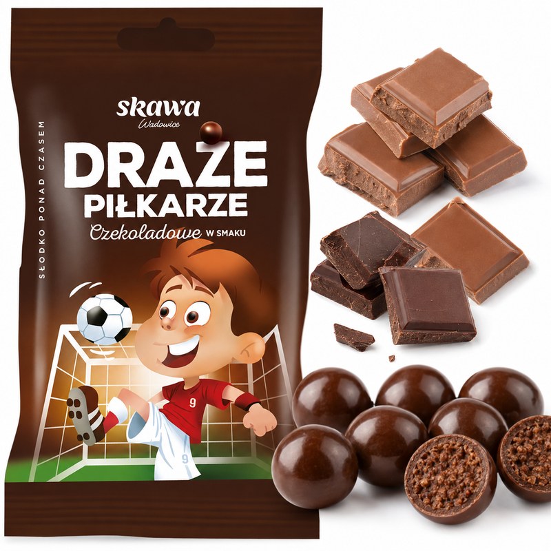 DRAŻE PIŁKARZE CZEKOLADOWE smak CZEKOLADA cukierki SKAWA 70g