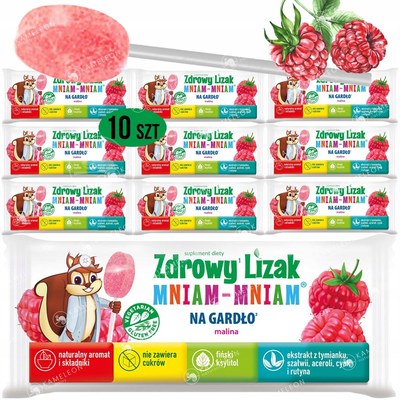 WITAMINOWY LIZAK MALINA na gardło 10szt. BEZ CUKRU