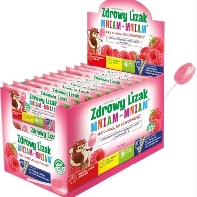ZDROWY LIZAK z witaminami MALINA 40sztuk BEZ CUKRU z