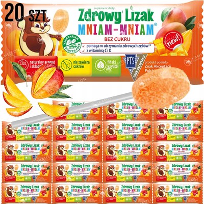 Zdrowy LIZAK z WITAMINAMI C i D MANGO bez cukru EKO 20sztuk