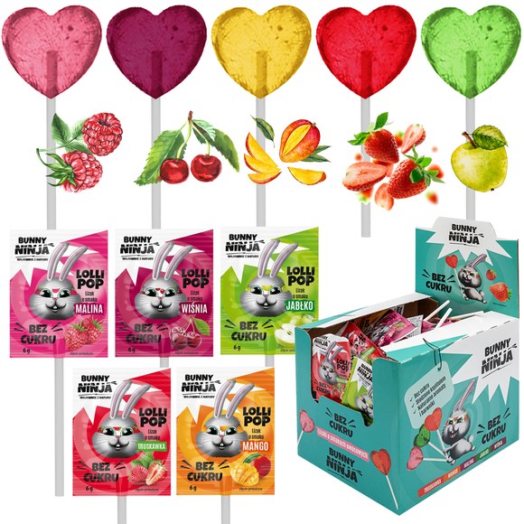 BUNNY LIZAK SERCE SERDUSZKO bez cukru MIX SMAKÓW 5szt.
