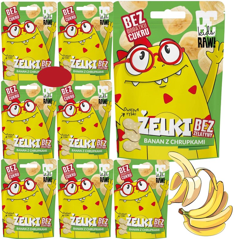 BE RAW KIDS żelki BANANOWE BANAN Z CHRUPKAMI bez cukru i