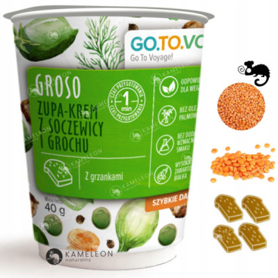 GOTOVO szybkie danie GROSO ZUPA KREM Z SOCZEWICY GROCHU GRZANKI w kubku 40g